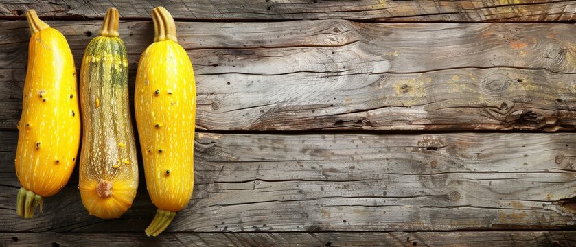   A tight shot of three corn cobs against a wooden backdrop The cobs touch, while the wood bears peeling paint on its external surface