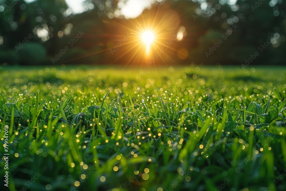 Poster the suns bright rays filter through the blades of grass, illuminating the greenery in a mesmerizing 