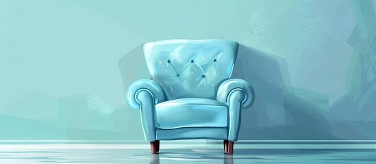 A blue chair made of wood is placed in front of an azure wall inside a building. The rectangleshaped chair complements the electric blue window and aqua table in the room