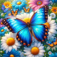 background with butterflies, flower,floral, seamless, wallpaper, butterfly, illustration, Ai generated 
