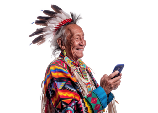 Elderly Native American Using Smartphone