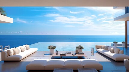 Fototapeta premium A large open living room with a view of the ocean