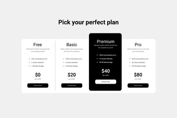 Minimal black and white Pricing or data table UI design