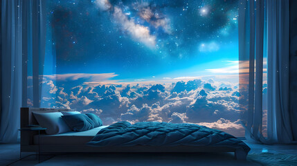 Bed under starry sky realistic creative design - Ai Generated