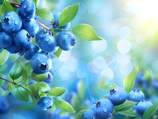 Blueberries on fresh blue background - Ai Generated