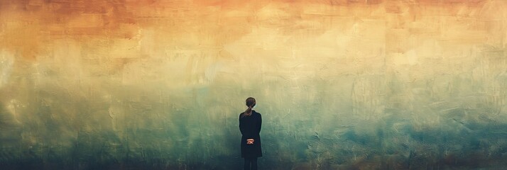 woman dressed in black attire standing confidently in front of a textured wall, exuding strength and resilience, copy space - obrazy, fototapety, plakaty