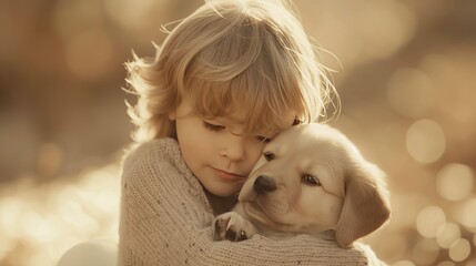 child with a puppy