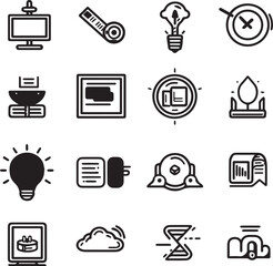 Creative process thin line icons black and white