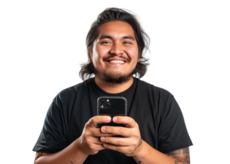 Native American Man Texting on Smartphone