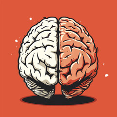 Stylized brain illustration, half white, half orange.
