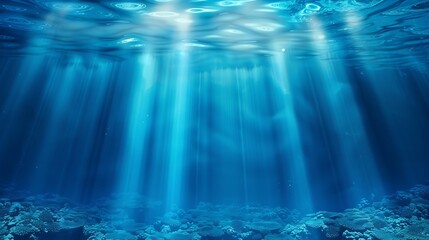 Obraz premium abstract underwater scene sunrays in deep blue sea Cinematic Lighting in the ocean AI generated