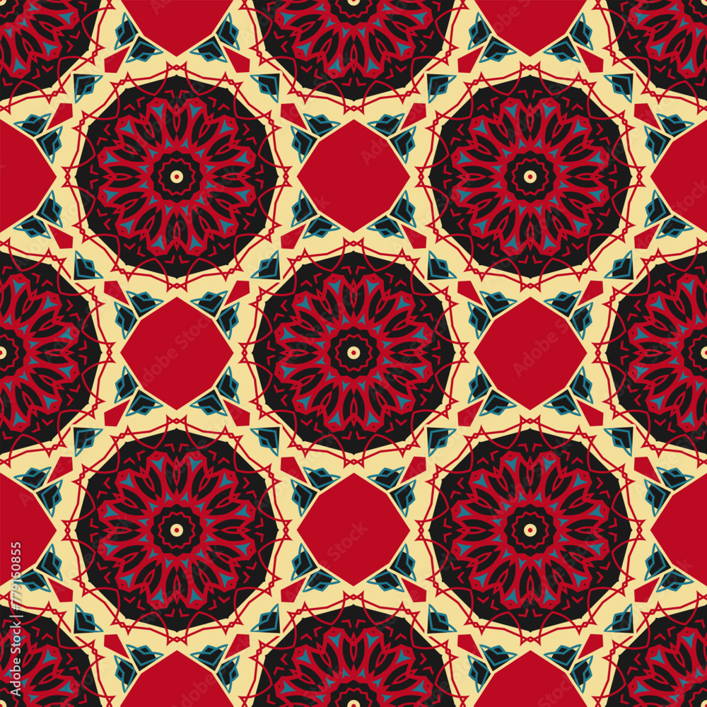 Poster seamless pattern with ethnic motifs. red color scheme. vector illustration