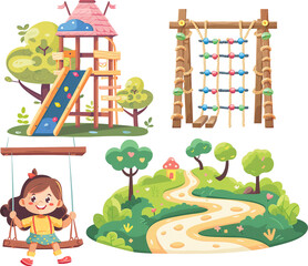 A cartoon drawing of children playground in park
