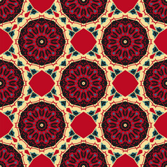Seamless pattern with ethnic motifs. Red color scheme. Vector illustration