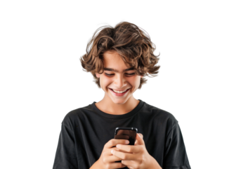 Smiling Youth Texting on Phone