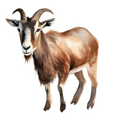 AI-generated watercolor brown Goat clip art illustration. Isolated elements on a white background.