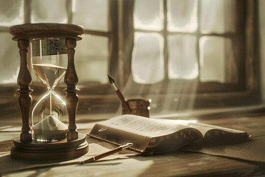 Vintage Hourglass and Quill - Memories Are Timeless Treasures Quote