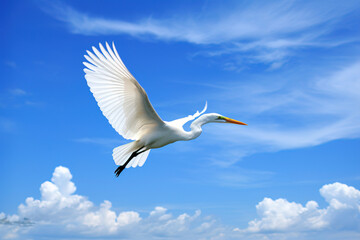 white heron in flight. - obrazy, fototapety, plakaty