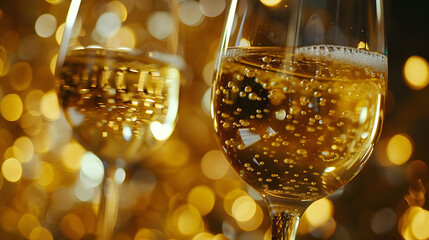 Bubbles in sparkling wine glasses signify celebration - Ai Generated