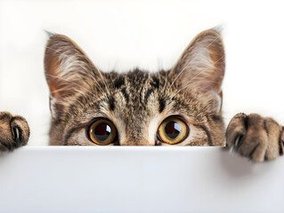 A playful cat peeking behind a white object - Ai Generated