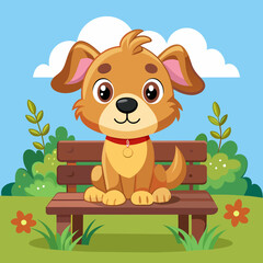 Obraz na płótnie Canvas a-cartoon-puppy-is-sitting-on-a-bench 