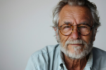 Closeup photo portrait of old man isolated on white background - obrazy, fototapety, plakaty