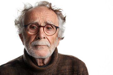 Closeup photo portrait of old man isolated on white background - obrazy, fototapety, plakaty