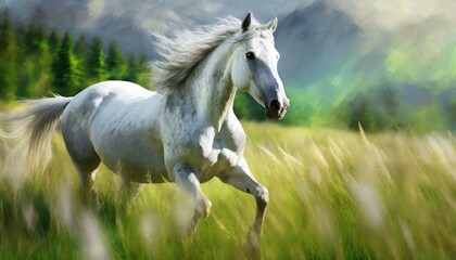 Obraz premium dessin d'un cheval courant dans les pré au fusain et crayon de couleur en ia