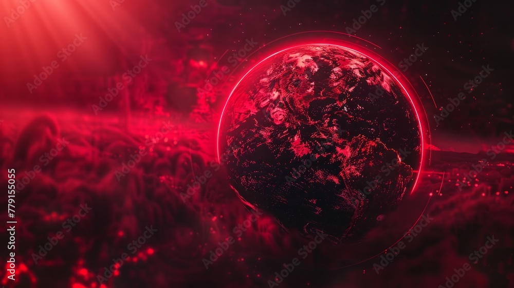 Canvas Prints Red glowing earth in cosmic environment - Dramatic image of a glowing red earth with vivid highlights and shadow contrast, set against a surreal cosmic background