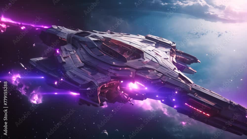 Aufkleber a sci-fi illustration showcasing a spaceship flying through the air over a planet, detailed renderin