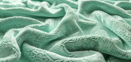 An expanse of soft terrycloth fabric texture in a fresh, seafoam green. 32k, full ultra HD, high resolution - obrazy, fototapety, plakaty