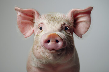 Close up of a pig's face isolated on white - obrazy, fototapety, plakaty