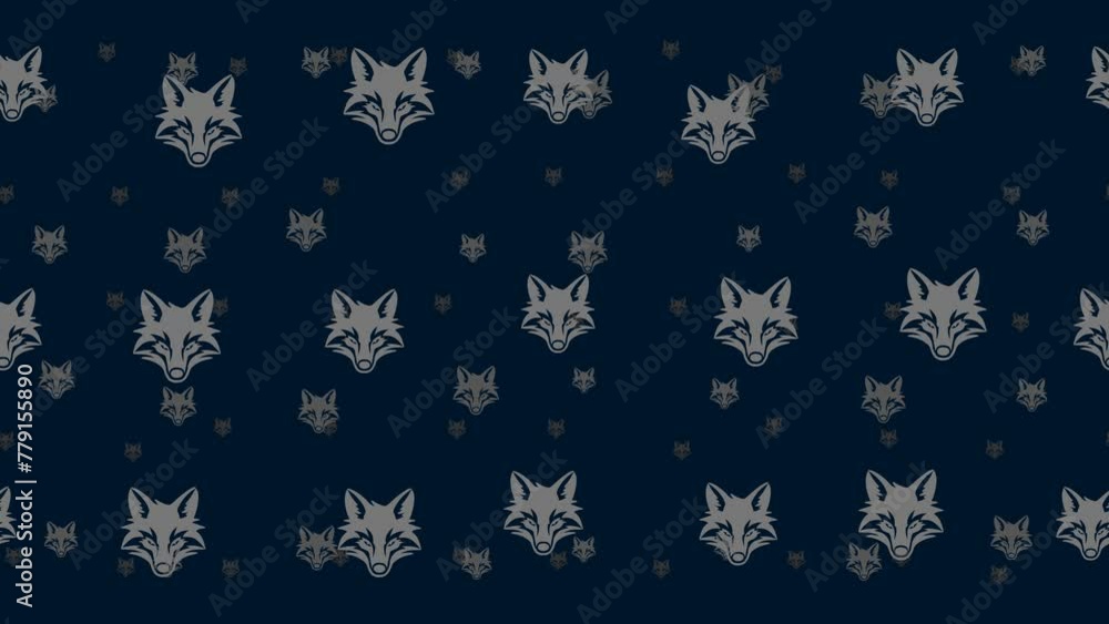 Poster fox's head symbols float horizontally from left to right. parallax fly effect. floating symbols are 