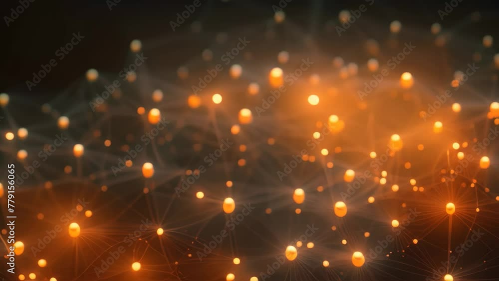 Poster network of orange balls on black background, connectivity and community concept, futuristic visualiz