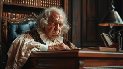 Angry old mad judge in court concept