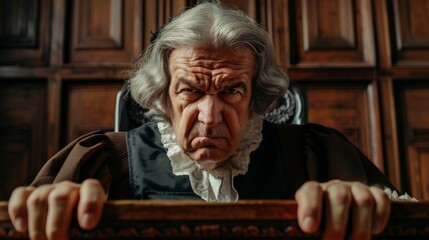 Angry old mad judge in court concept