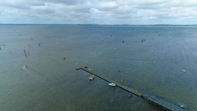 Windsurfing In The Bay In Chalupy Zatoka Pucka Aerial View Poland