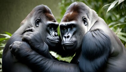 Fototapeta na wymiar A Pair Of Gorillas Sharing A Tender Moment As They3