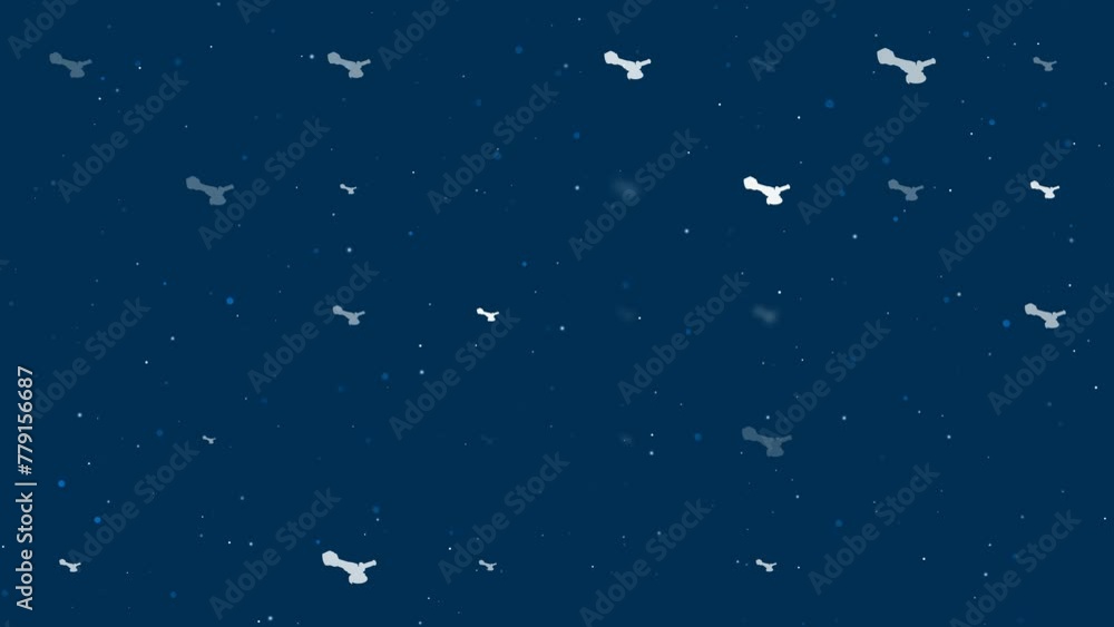 Poster template animation of evenly spaced cordless angle grinder symbols of different sizes and opacity. a