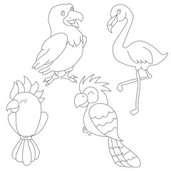 Outline Cute Little Birds Clipart Set Flat Design. Birds Vector Flat Illustration