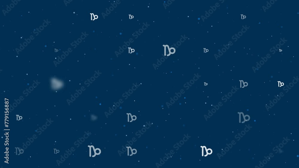 Poster template animation of evenly spaced zodiac capricorn symbols of different sizes and opacity. animati