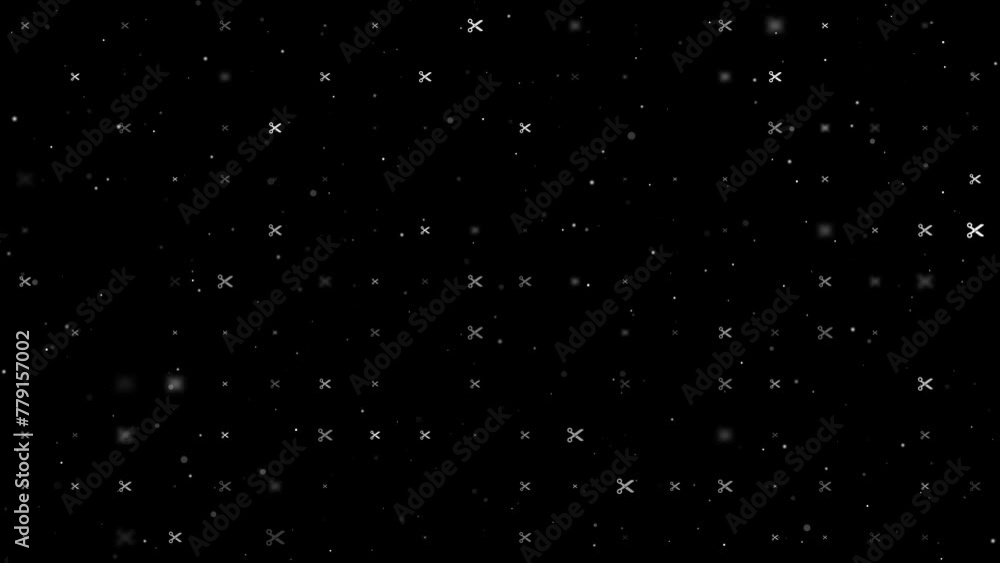 Poster template animation of evenly spaced scissors symbols of different sizes and opacity. animation of tr