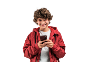 Young Boy with Phone on Transparent Background