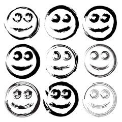 Smile Emoji Ink Brush Strokes Collection Vector Set