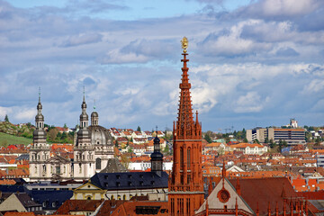 Naklejka premium A beautiful day in the medieval city of Wurzburg on a rainy day.