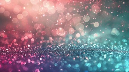 Blurred bokeh circle lights. Abstract color gradient raspberry, pink background with glitter. Cover, banner, photorealism. Holiday concept.