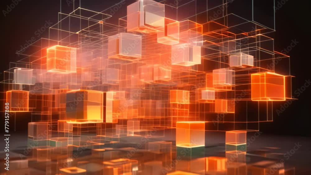 Poster group of floating cubes suspended in midair, abstract conceptual architecture, internet of things pr