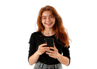 Young Woman Holding Phone, Smiling