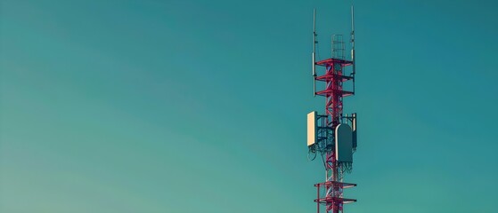Skyward Signals: 5G Tower and Satellite Tech. Concept 5G Technology, Telecommunication Infrastructure, Satellite Communication, Wireless Networks, Future of Connectivity - obrazy, fototapety, plakaty