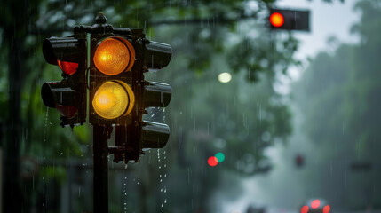 traffic light in the rain created with Generative AI technology